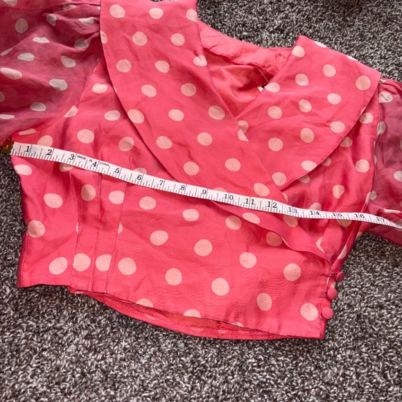 Vintage 60s Sears Puff Sleeve Pink White Polka Dot Sailor Collar Crop Blouse Top - Picture 4 of 7
